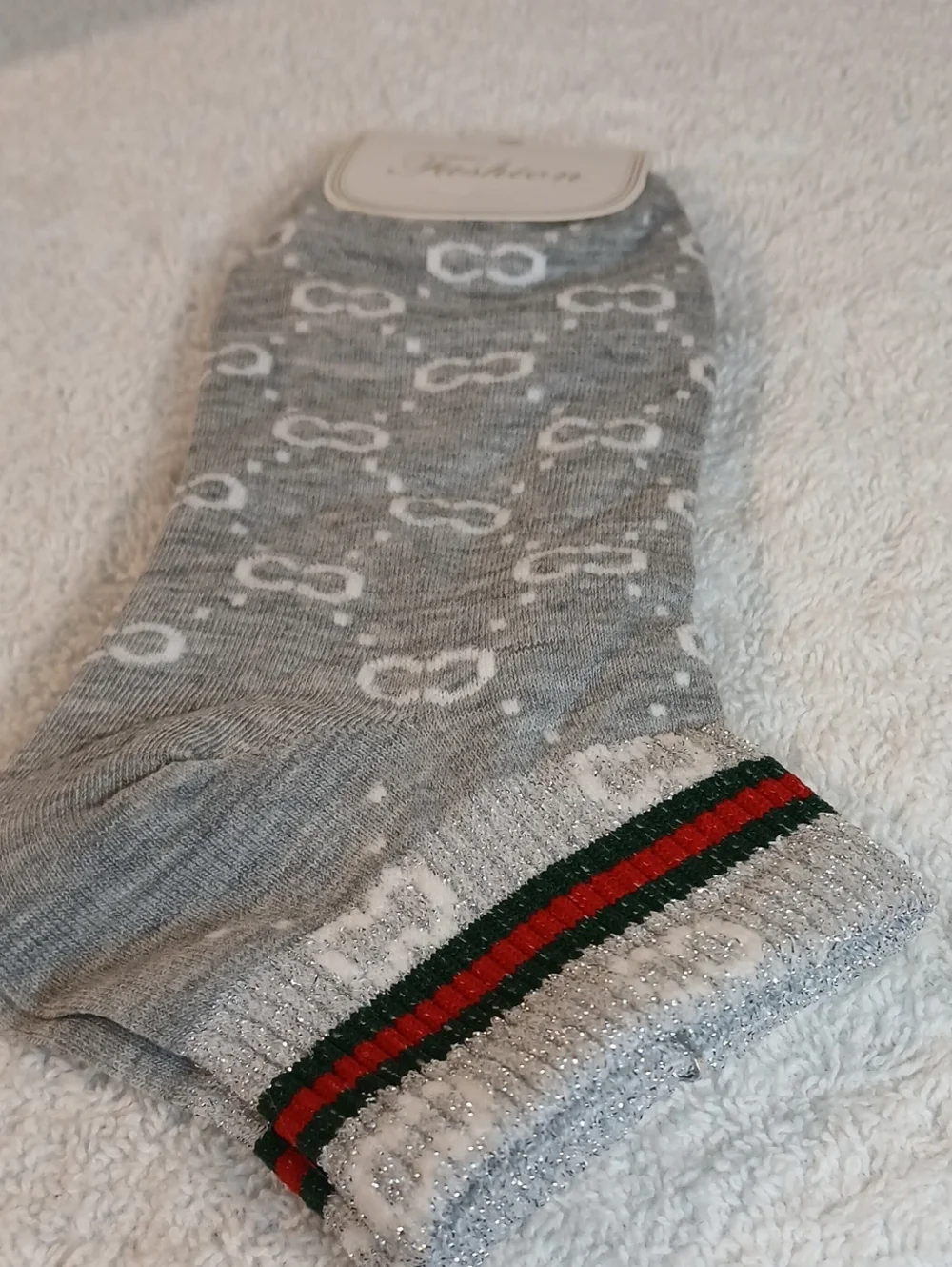 Casual Grey Ankle Socks with Green & Red Stripe